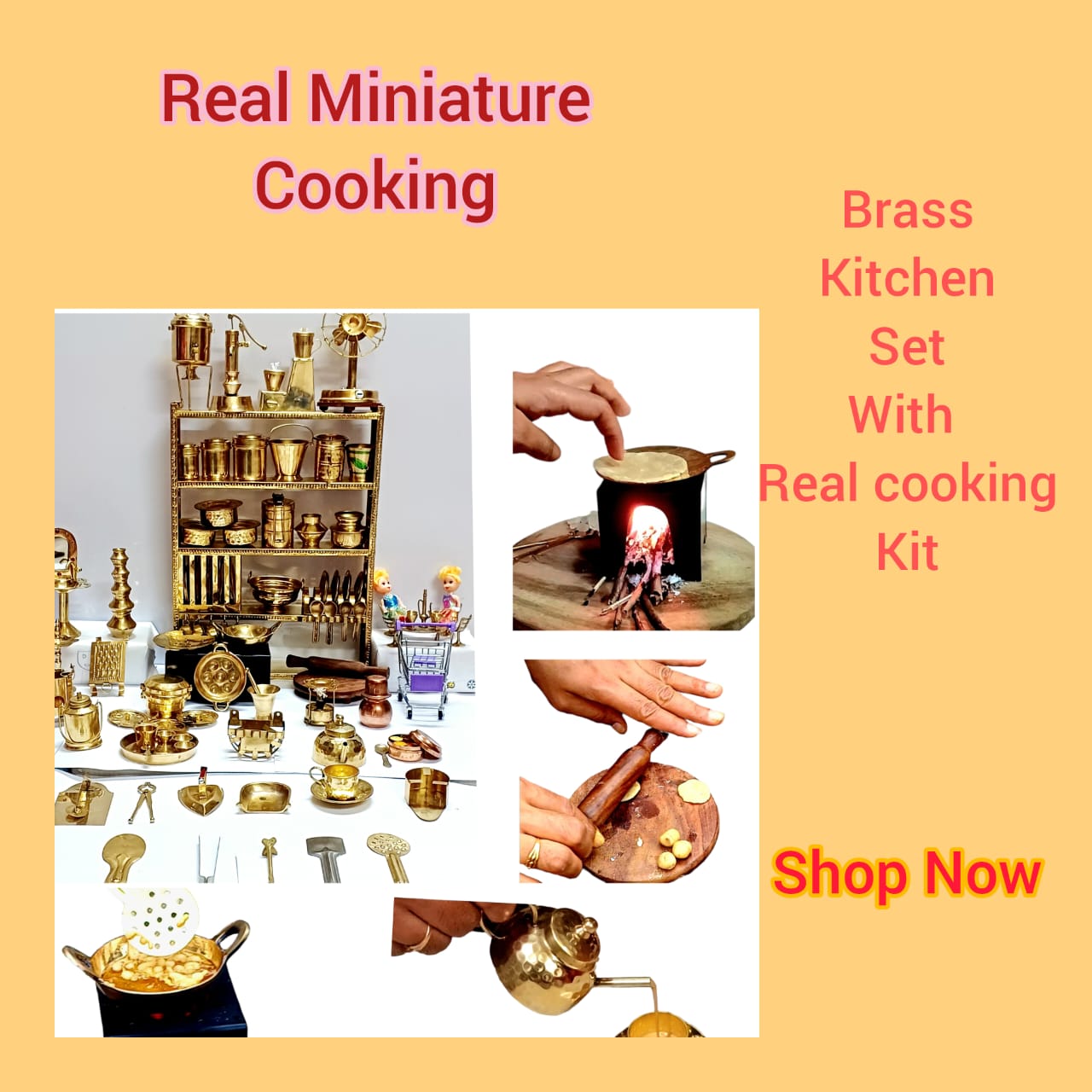 Brass Big 6 Real Cooking Miniature Kitchen set