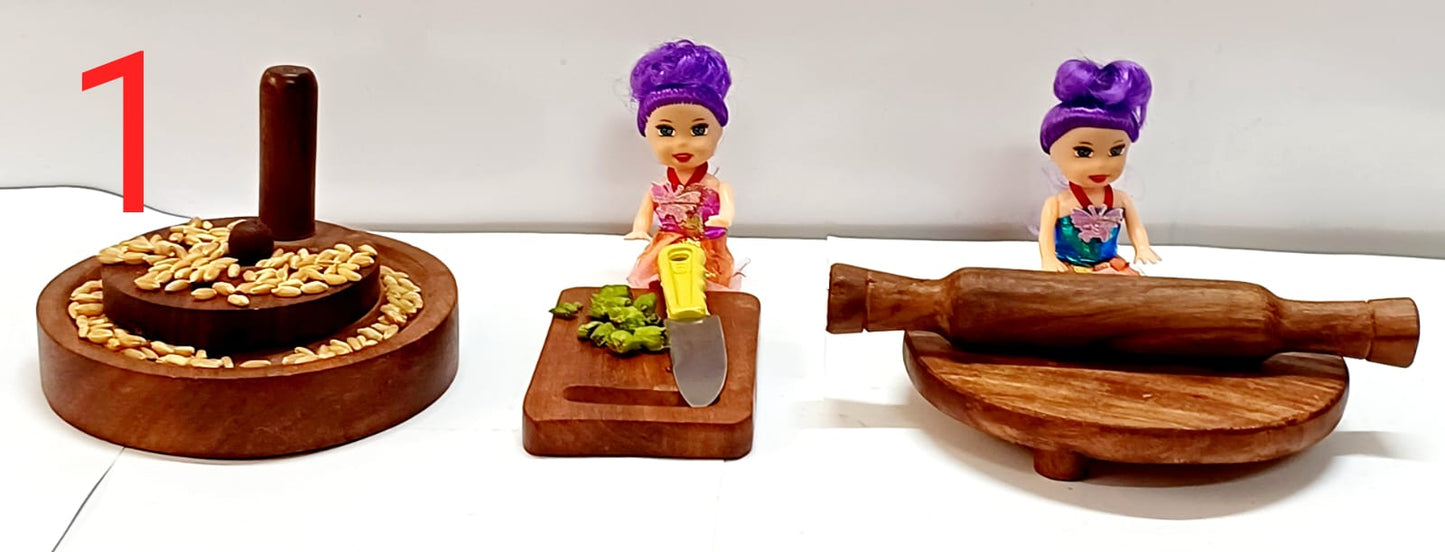 Wooden Pure sheesham Miniarure Combo No 1: Chopping board , chakki and chakla belan