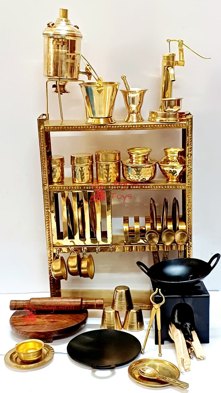 Miniature Cooking Brass Kitchen Play Set Jagrishti Toys Brass