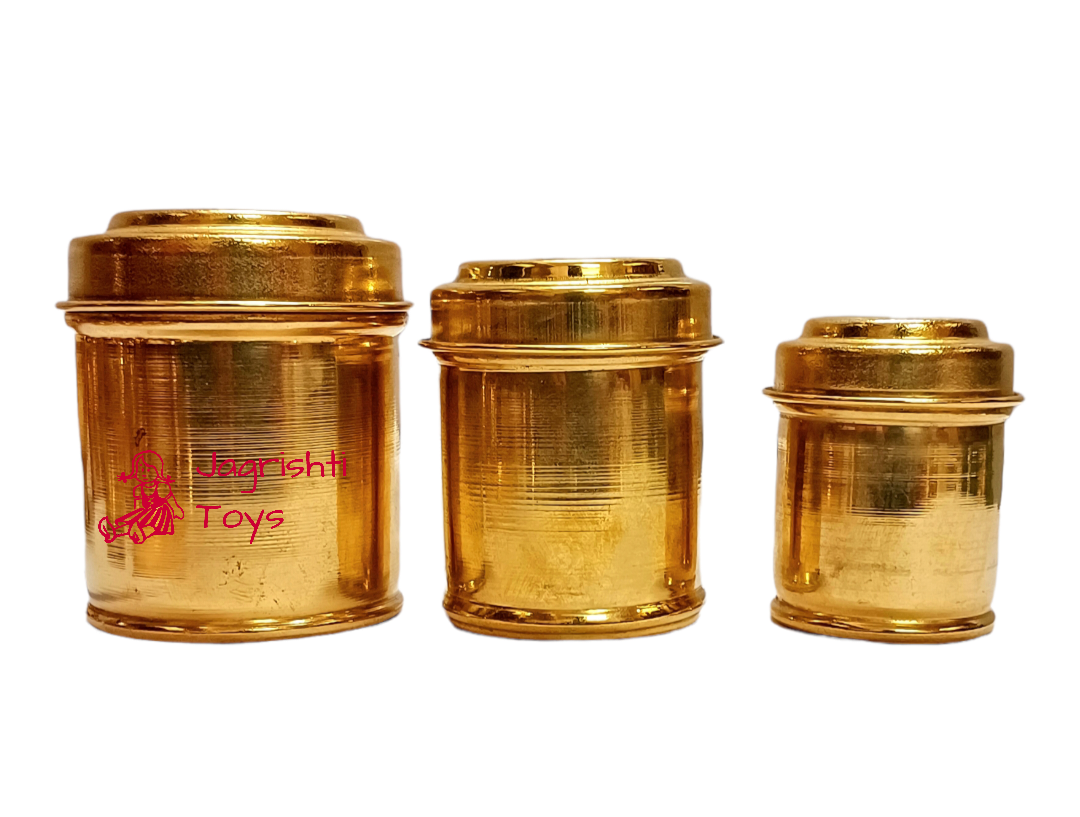 Brass miniature set of 3 dabba Plain
