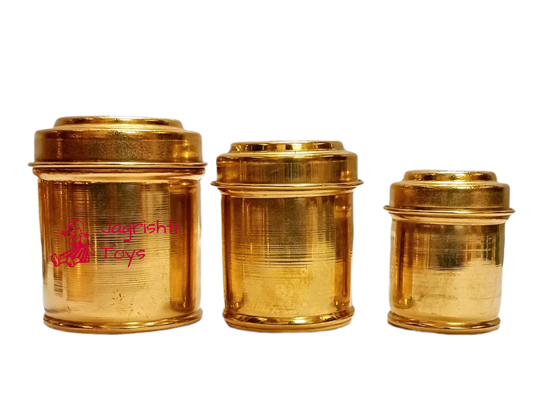 Brass miniature set of 3 dabba Plain