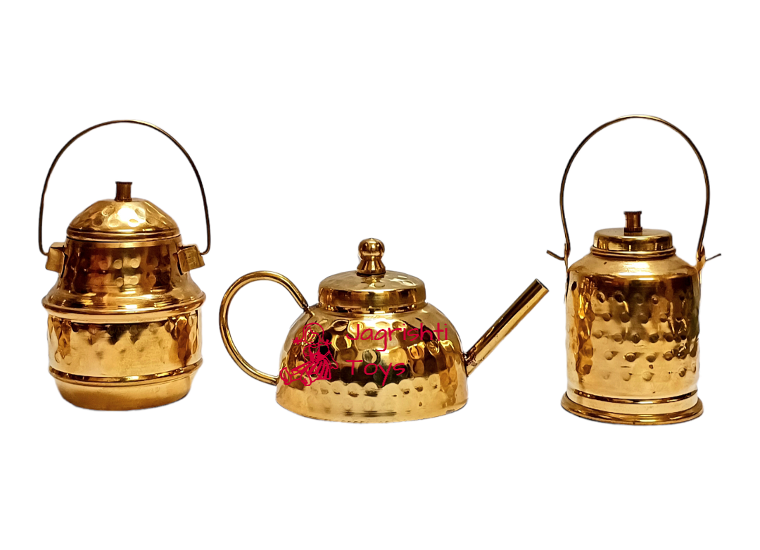Brass Miniature set of hammerred tea kettle , milk kettle and oil kettle