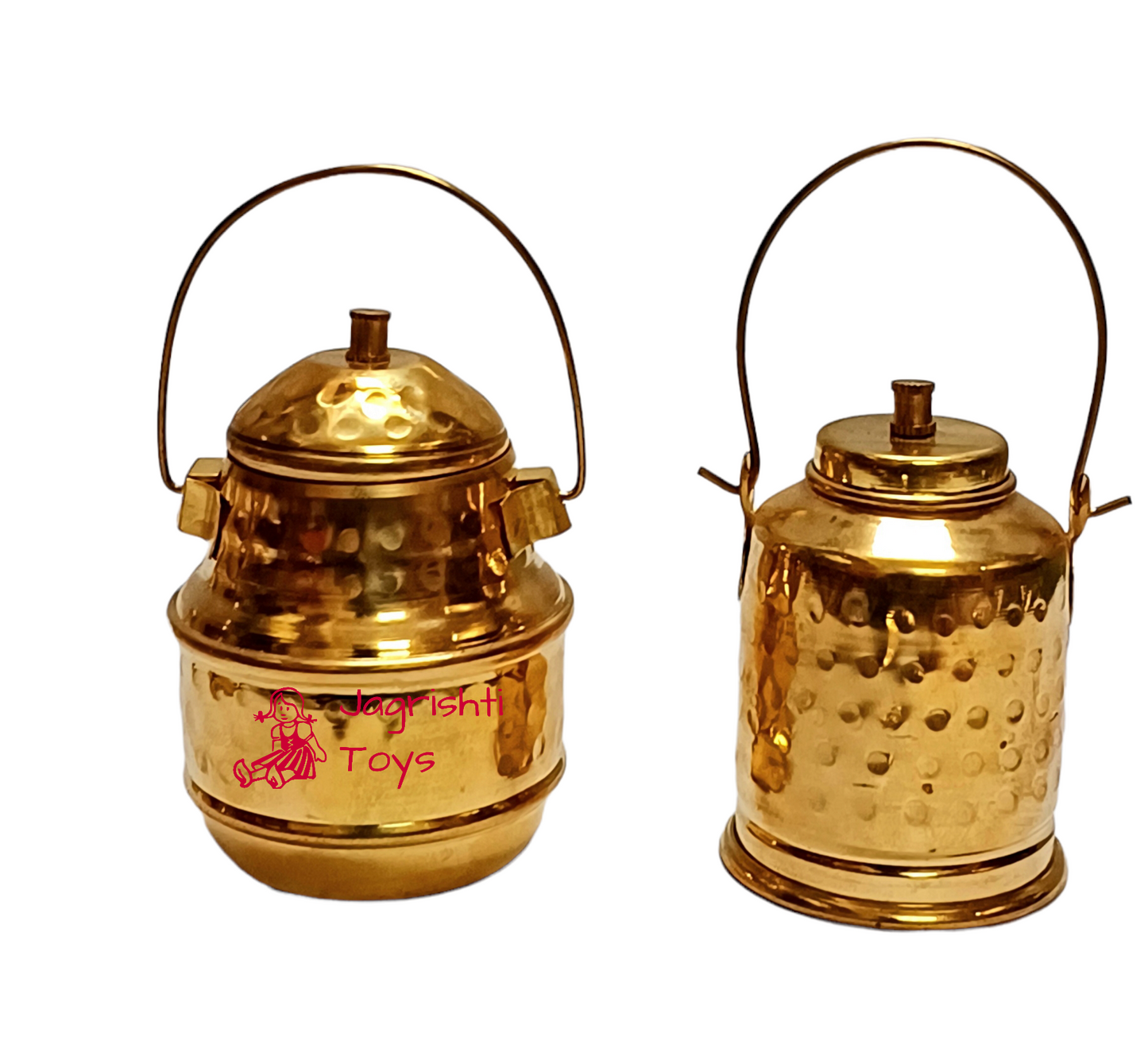 Brass Miniature set of oil can and milk can (Hammerred)