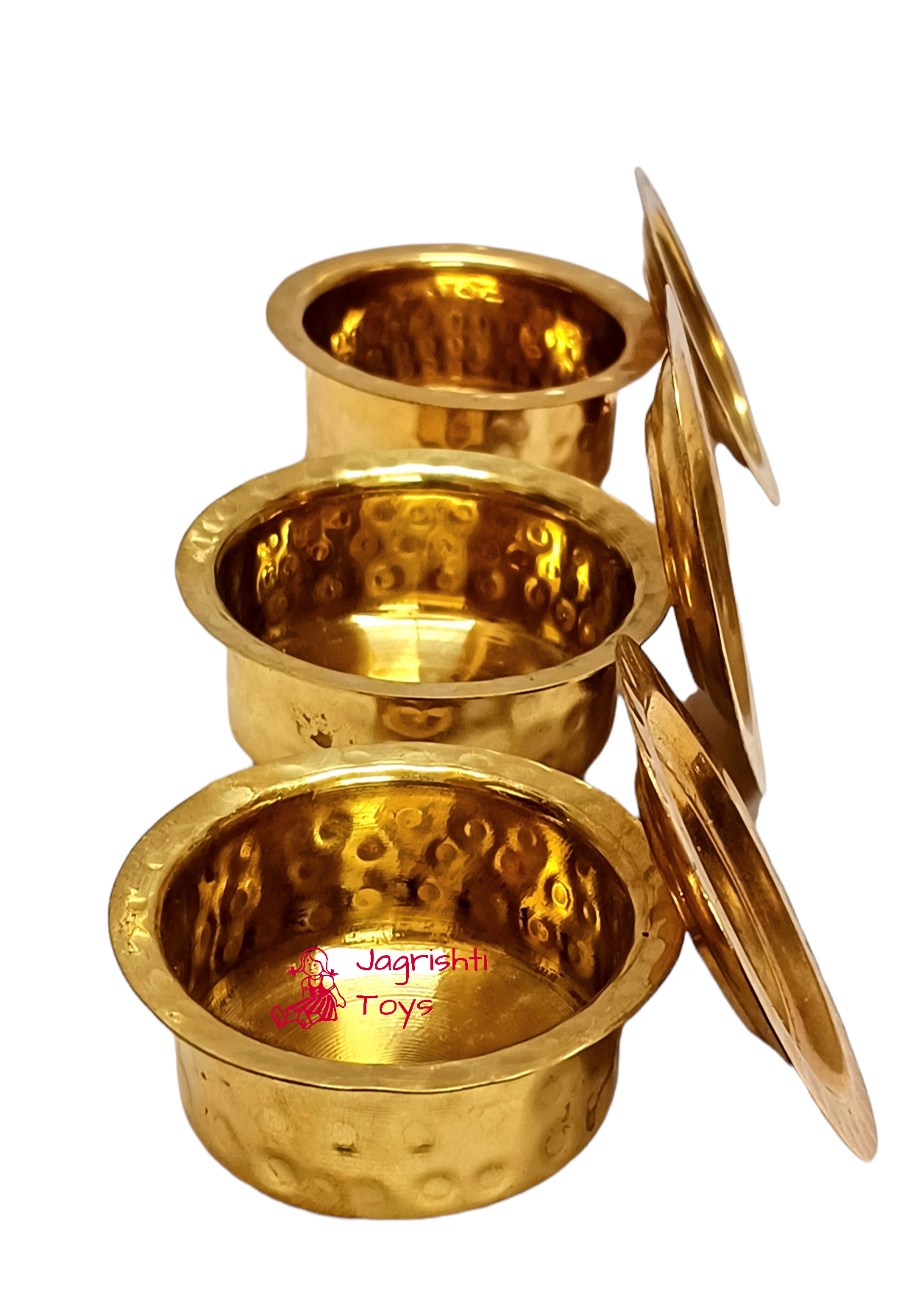 Brass MIniature Hammerred patela set of 3 with lids