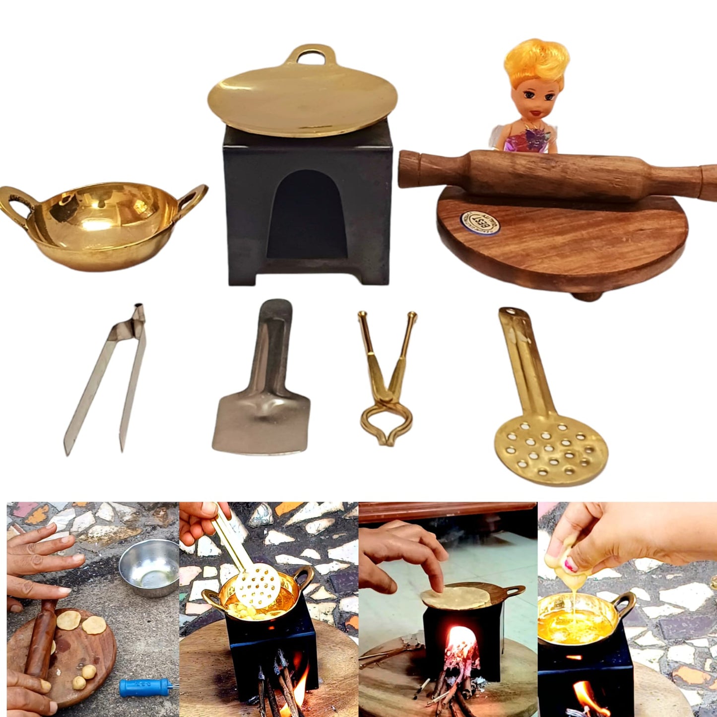 Real Cooking Kit 1: Tawa , kadhai , chakla belan with Iron Burner