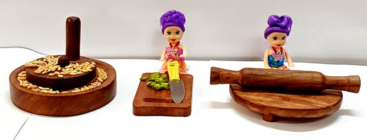 Wooden Pure sheesham Miniarure Combo No 1: Chopping board , chakki and chakla belan