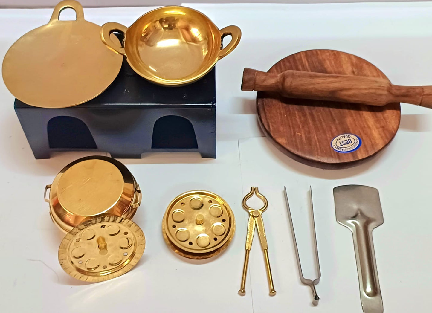 Real Cooking Kit 3 : Idli Cooer, kadhai , tawa , chakla belan with Iron Burner