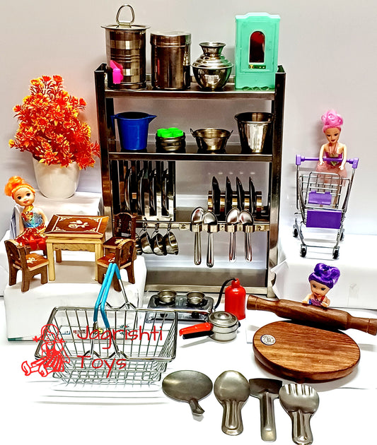 40PCS MINI STAINLESS STEEL KITCHEN SET WITH STAND FOR KIDS (PREMIUM HIGH  QUALITY) L*H 9*12INCH