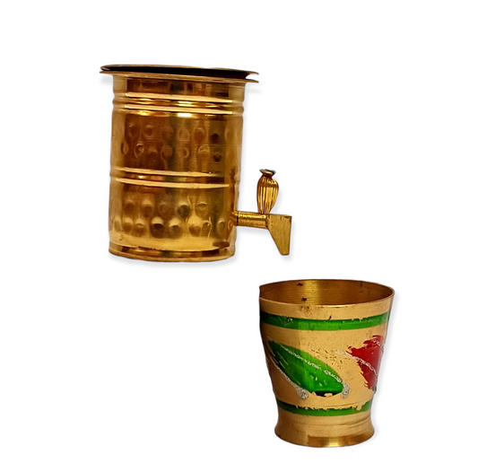 Brass Miniature combo of water tank with tip and glass with design