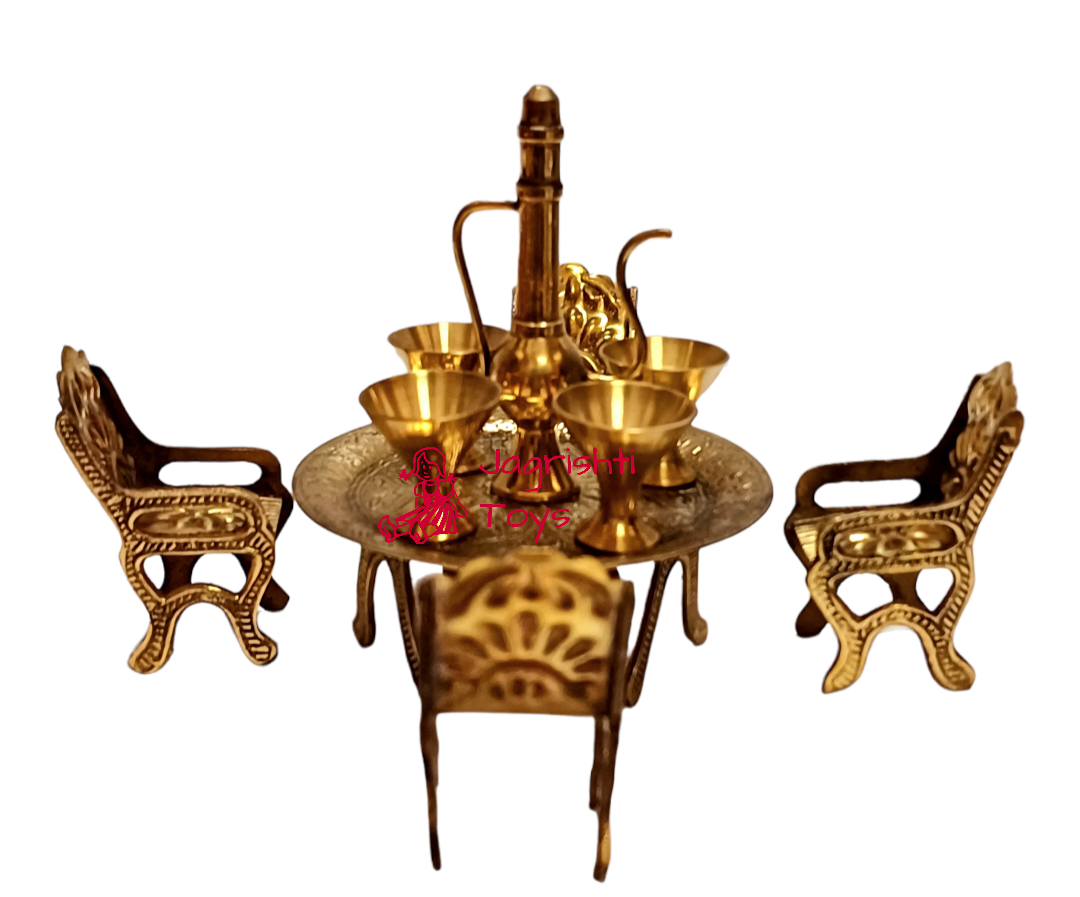 Brass miniature Big table chair dining set