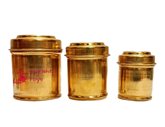 Brass miniature set of 3 dabba Plain