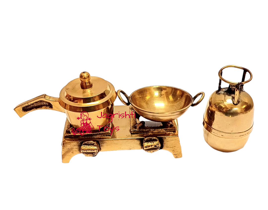 Brass miniature heavy gas cooker kadhai cylinder set