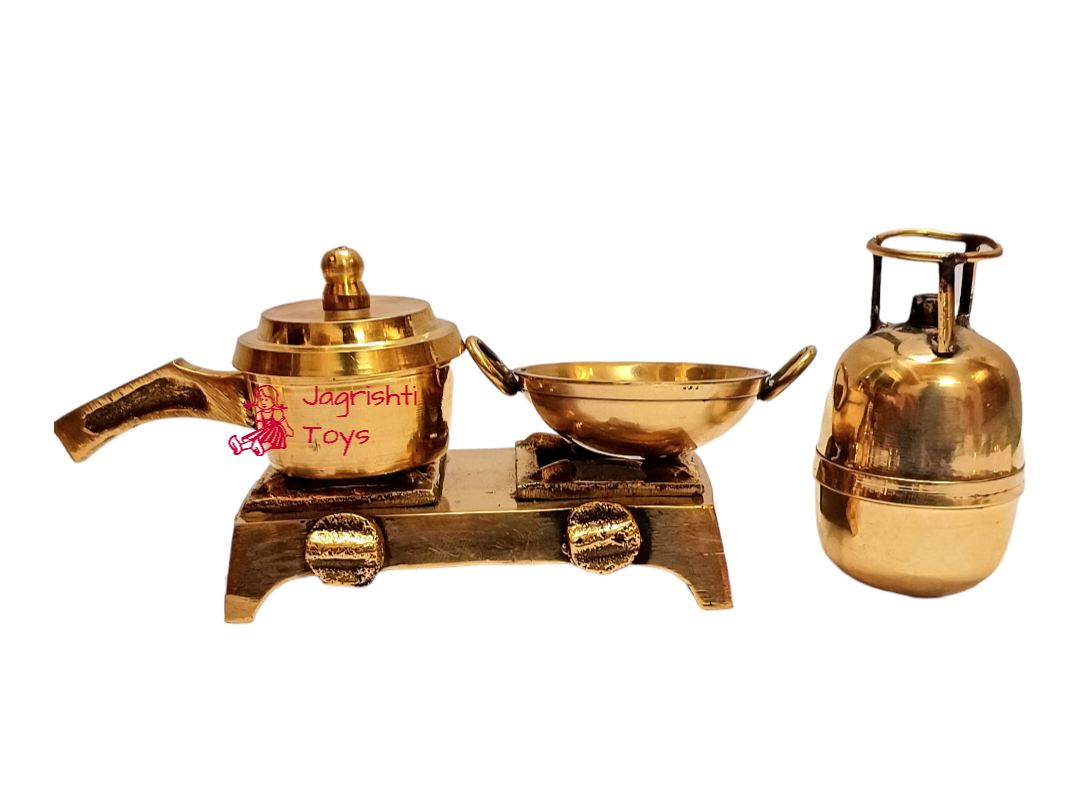 Brass miniature heavy gas cooker kadhai cylinder set