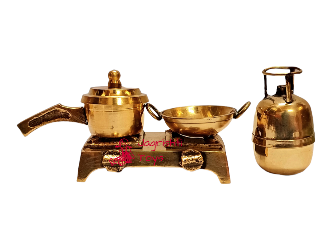 Brass miniature heavy gas cooker kadhai cylinder set