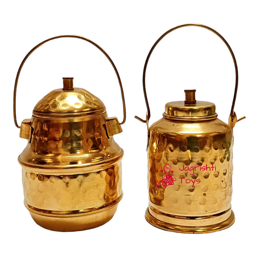 Brass Miniature set of oil can and milk can (Hammerred)