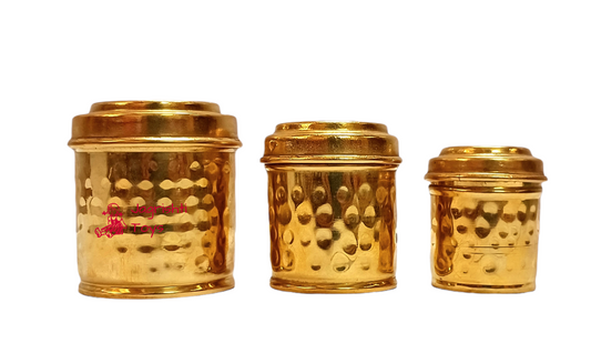 Brass miniature set of 3 dabba Hammerred